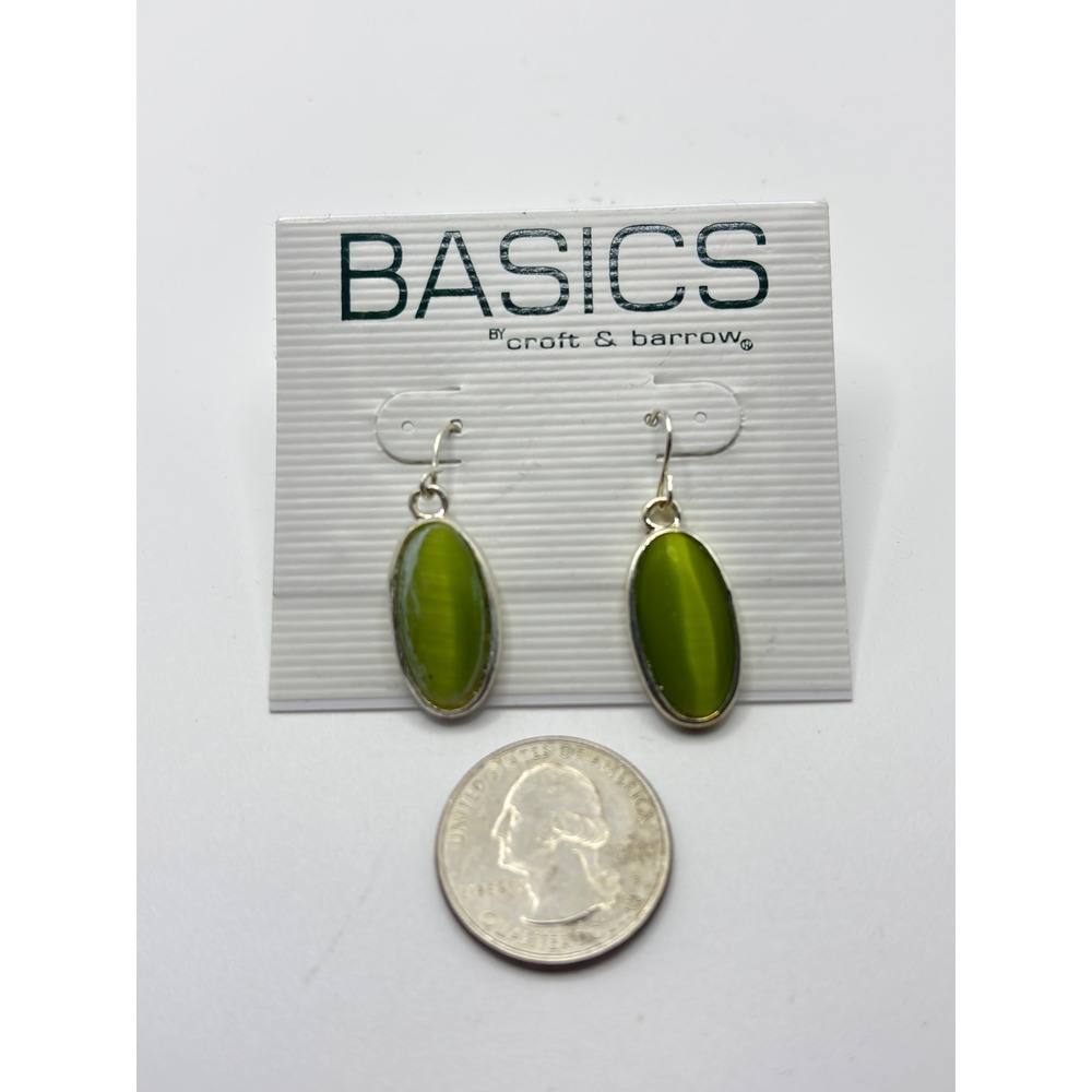 Croft & Barrow Drop Earrings Womens OS Green‎ Silver Tone Oval Cat Eye Dangle